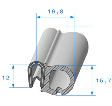 Joint de porte ou de coffre a bulbe lateral en mousse et pince a armature metallique