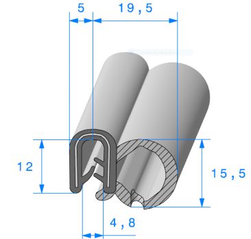 Joint de porte ou de coffre à bulbe lateral en mousse et pince à armature métallique