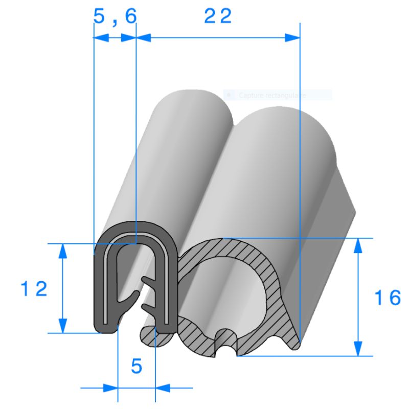 Profil en U avec bourrelet mousse tole de 1 à 2 mm