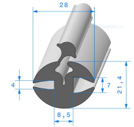 Joint de vitre avec clé4 x 7mm