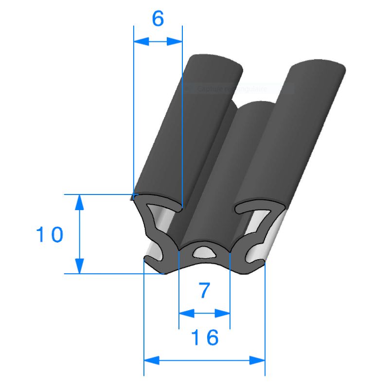 Coulisse de vitre souple 16 x 10 mm  vendue au mètre