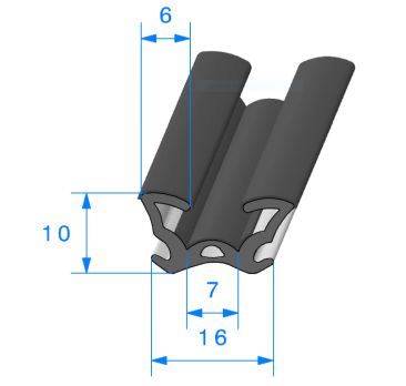 Coulisse de vitre souple 16 x 10 mm  vendue au mètre