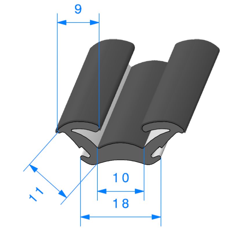 Coulisse de vitre souple 18 x 11 mm, vendue au mètre