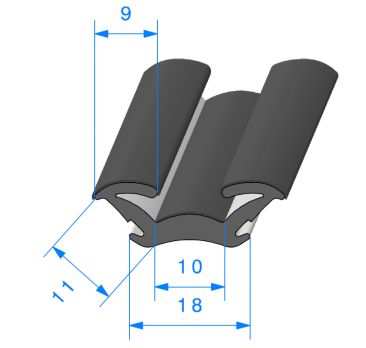 Coulisse de vitre souple 18 x 11 mm, vendue au mètre