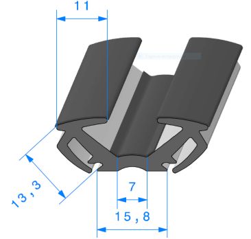 Coulisse de vitre 16 x 13 mm, vendue au mètre