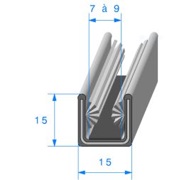 Coulisse de vitre floquée et armée 15 mm x 15 mm vendue au mètre