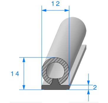 Joint d'étancheité à semelle avec bulbe mousse 14 mm x 12 mm à coller