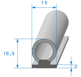 Joint d'étancheité à semelle avec bulbe mousse 16,5 mm x 15 mm à coller