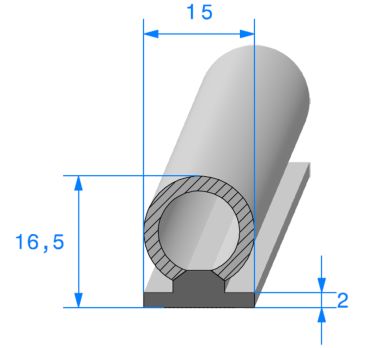 Joint d'étancheité à semelle avec bulbe mousse 16,5 mm x 15 mm à coller