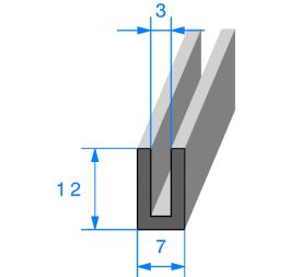 Profil calage de glace en U 12 x 7 mm