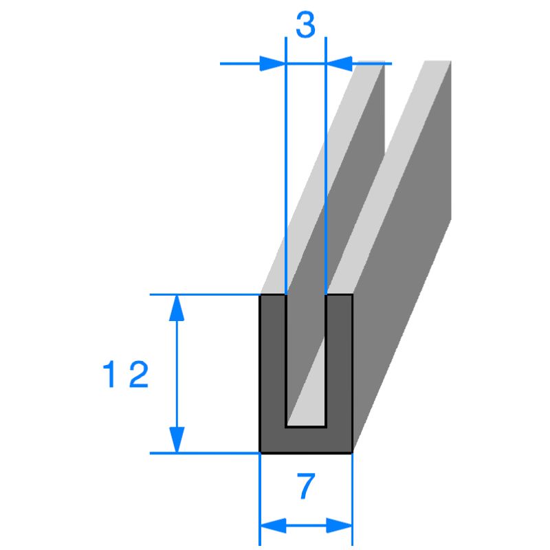 Profil calage de glace en U 12 x 7 mm