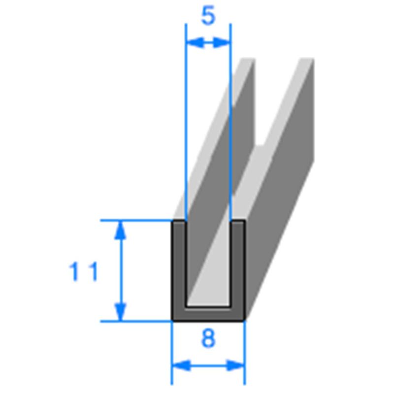 Profil calage de glace en U 11 x 8 mm