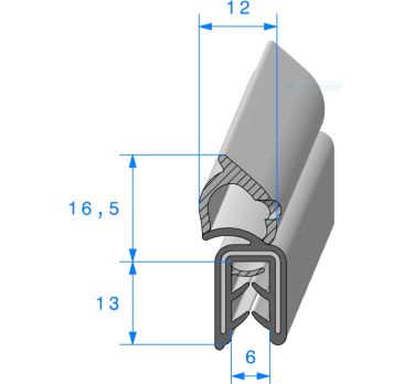 Joint de coffre profil en U avec bourrelet mousse en dessus
