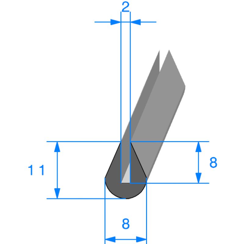 Bord de tôle 2 mm sans armature  11 x 8 mm