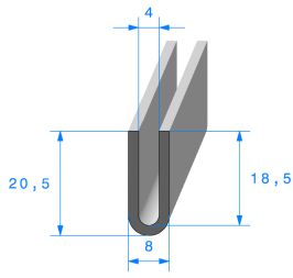 Calage de glace pour vitre, tôle ou plexi de 4 mm 20,5 x 8 mm