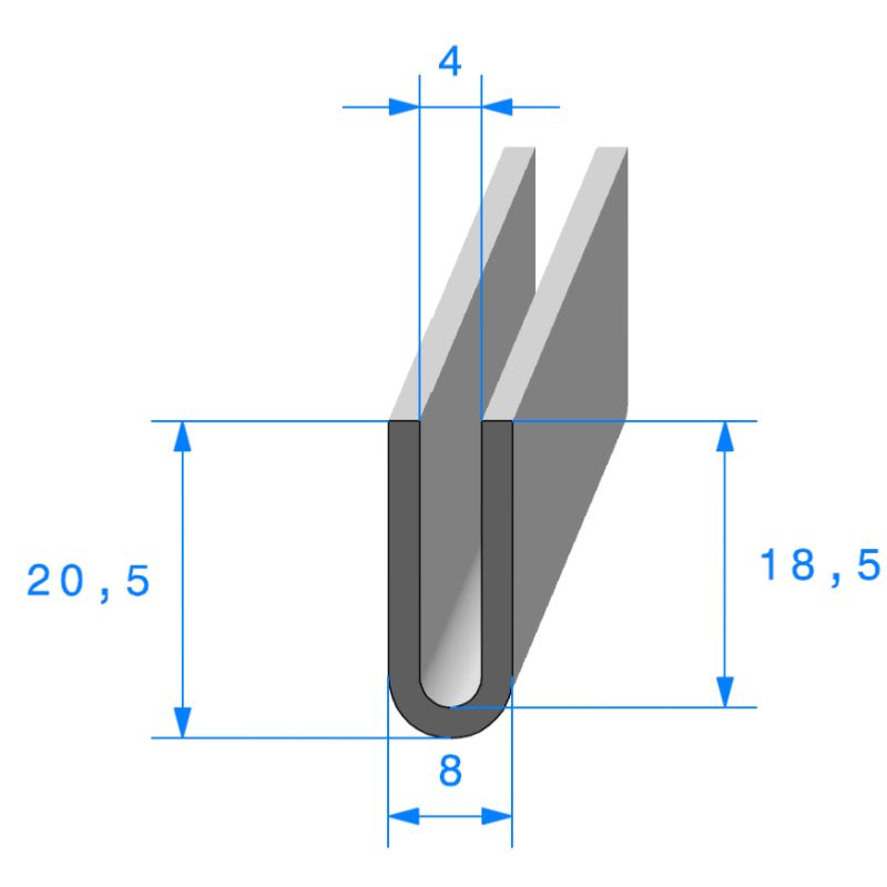 Calage de glace pour vitre, tôle ou plexi de 4 mm 20,5 x 8 mm