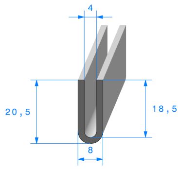 Calage de glace pour vitre, tôle ou plexi de 4 mm 20,5 x 8 mm