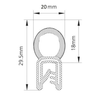 Profil en U avec mousse au dessus pour 4 / 5 mm au mètre