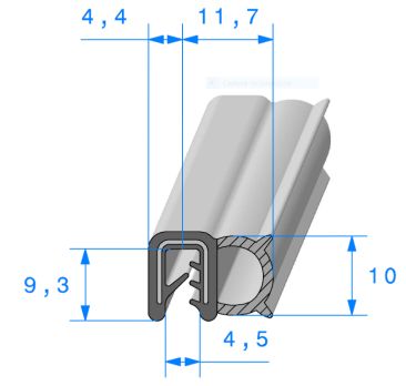 Profil en U 9,3 mm avec mousse latérale