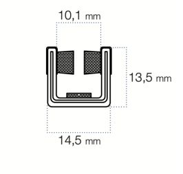 Coulisse de vitre floquée et armée 14 mm X 13,5 mm vendue au mètre