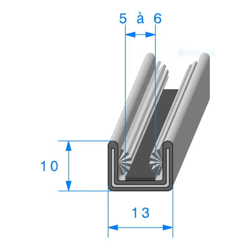 Coulisse de vitre floquée et armée 13 mm x 10 mm vendue au mètre