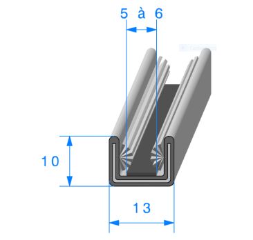 Coulisse de vitre floquée et armée 13 mm x 10 mm vendue au mètre