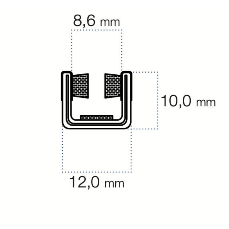 Coulisse de vitre floquée et armée 12 mm x 10 mm vendue au mètre