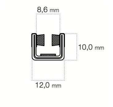 Coulisse de vitre floquée et armée 12 mm x 10 mm vendue au mètre