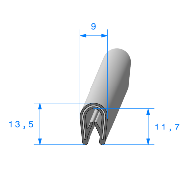 Profil en U gris clair pour bord de tôle avec armature métallique