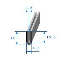 Joint en U noir compact sans armature calage de tôle 12 x 4,5 mm