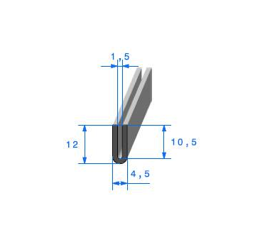 Joint en U noir compact sans armature calage de tôle 12 x 4,5 mm