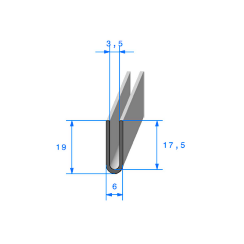 Calage de glace pour vitre, tôle ou plexi de 3,5 mm 19 x 6 mm