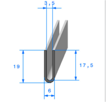 Calage de glace pour vitre, tôle ou plexi de 3,5 mm 19 x 6 mm