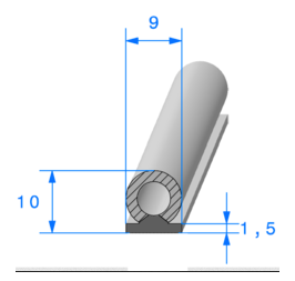 Joint d'étancheité à semelle avec bulbe mousse 10 mm x 9 mm à coller