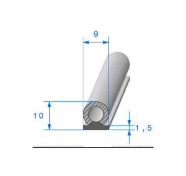 Joint d'étancheité à semelle avec bulbe mousse 10 mm x 9 mm à coller