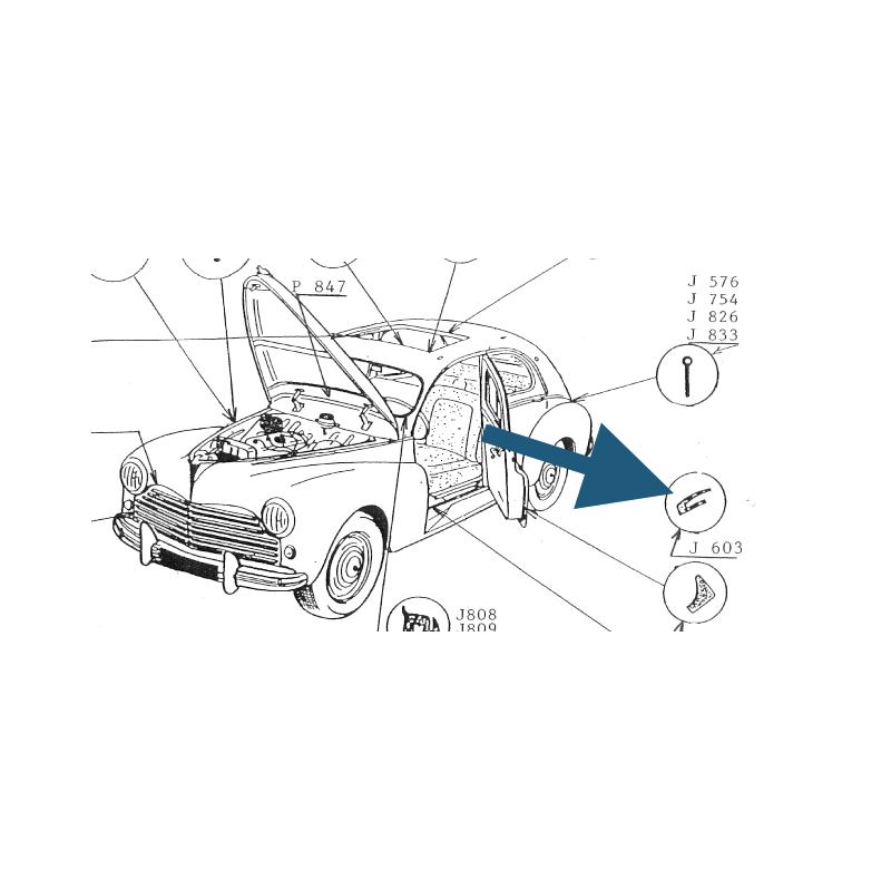 Kit des 4 joints de montant central  pour Peugeot 203 berline