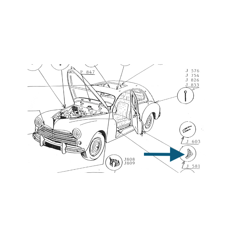 Kit de joint de porte Peugeot 203 Pick up avec colle fournie