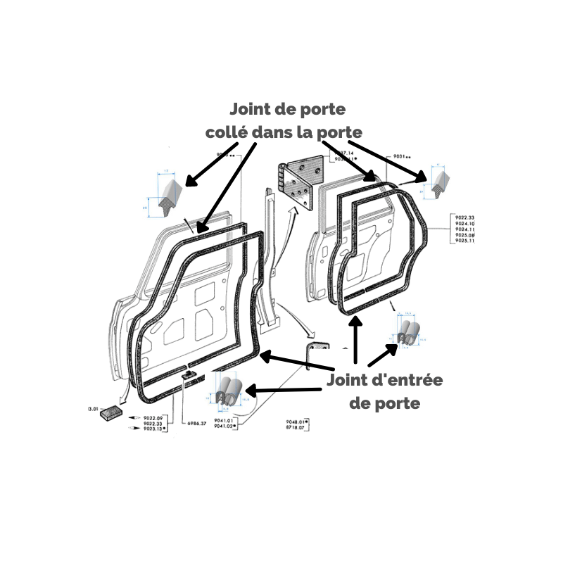 Joint d'entrée des 4 portes pour Peugeot 404 Berline