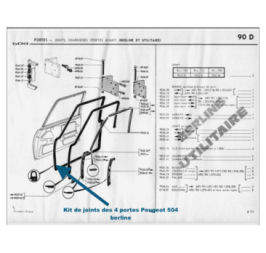 Kit guarnizioni 4 porte Peugeot 504 berlina, lato scocca | Tido
