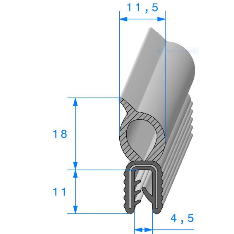 Profil / Joint en U  avec mousse d'étanchéité